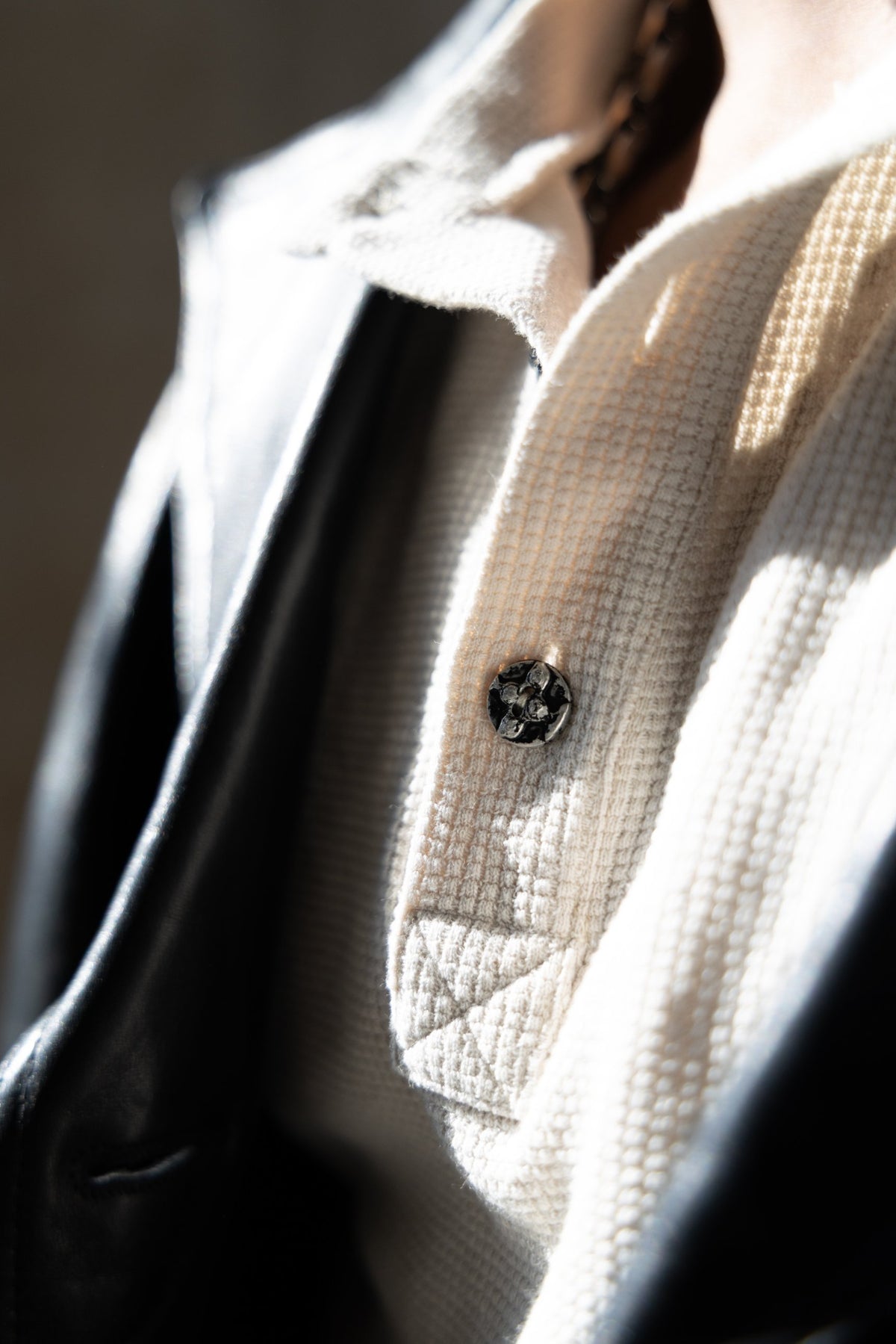 Faded Cropped Henley, waffle knit and button detail